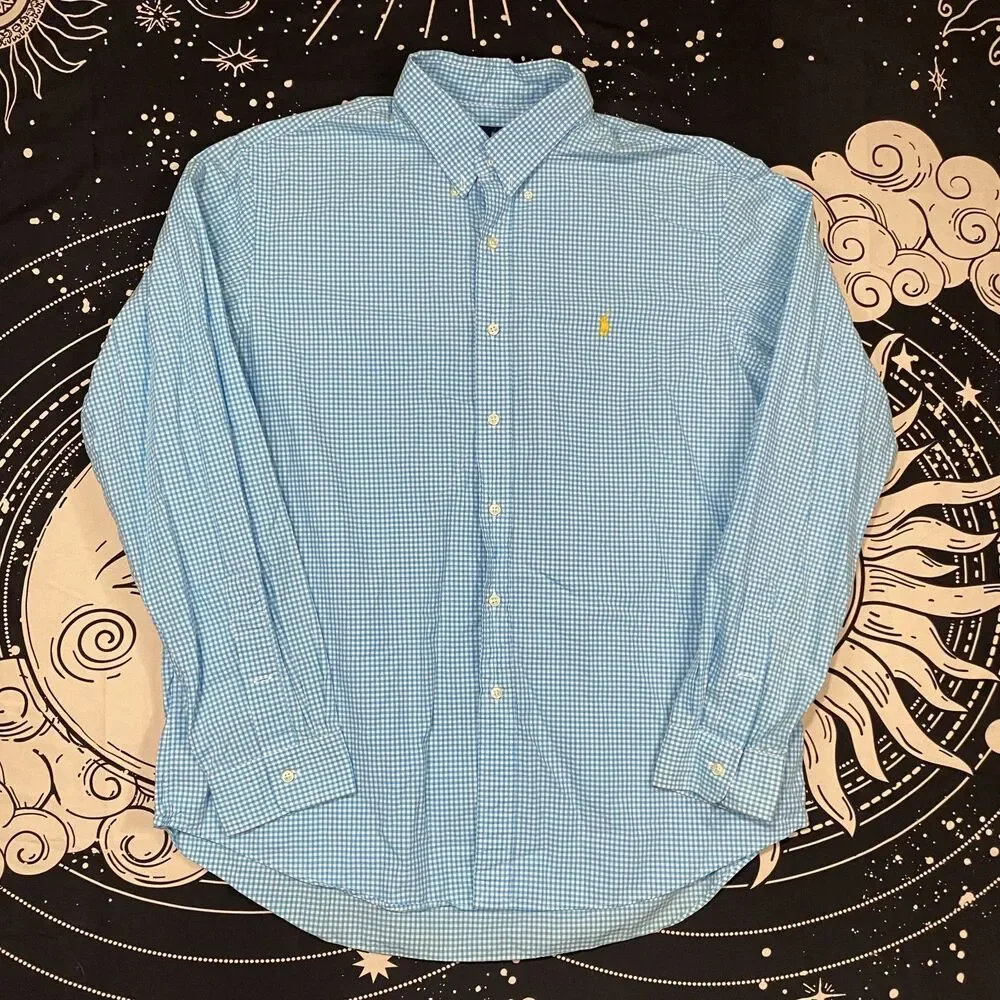 Polo Ralph Lauren Button Down Long Sleeve Shirt Mens XL Blue Plaid Preppy - Picture 1 of 6
